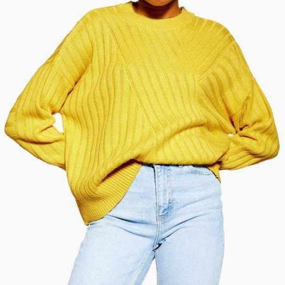 Topshop Directional Ribbed Oversized Knit Sweater Size Medium Yellow - Picture 1 of 8